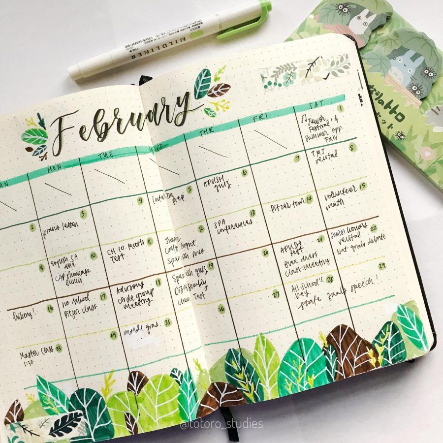 Evelyn’s February spread in her bullet journal, or as she likes to call it her “bujo”.