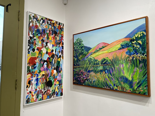 Acrylic on Canvas Paintings of “Dancing Crowd” (left) and “Wine Country Glow” (right) from “A Recurrent Retreat” Exhibit at the South Pasadena Arts Council Gallery 