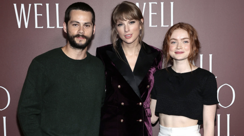 Director and actress Taylor Swift stands with the film’s stars, Dylan O’Brien and Sadie Sink at the premiere of her short film All Too Well