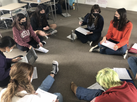 Students engaging in a discussion for a Colonial Society Primary Source Jigsaw activity in Global Studies: Latin America