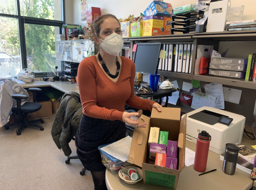 Upper School History Teacher shows off what she calls her 'emotional support Girl Scout cookies'. She mentioned the cookies will be a source of comfort as Westridge moves to becoming a more maskless campus.