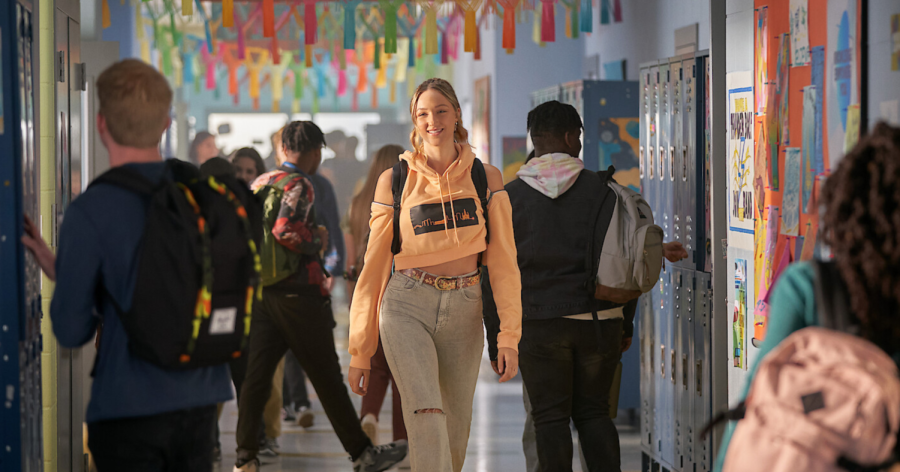 Jodi Kreyman walking the halls of her high school.