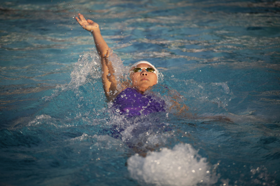Team MVP Aliena S. 25 swims backstroke at this years CIF-SS Swimming Consolation Finals.