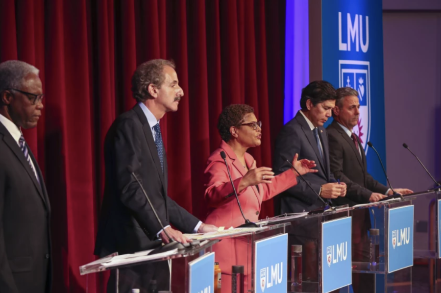 Candidates at a debate hosted at the University of Southern California (USC).