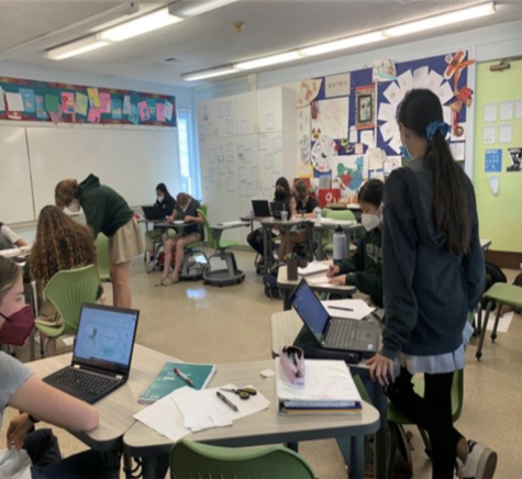 7th grade Spanish students in class.