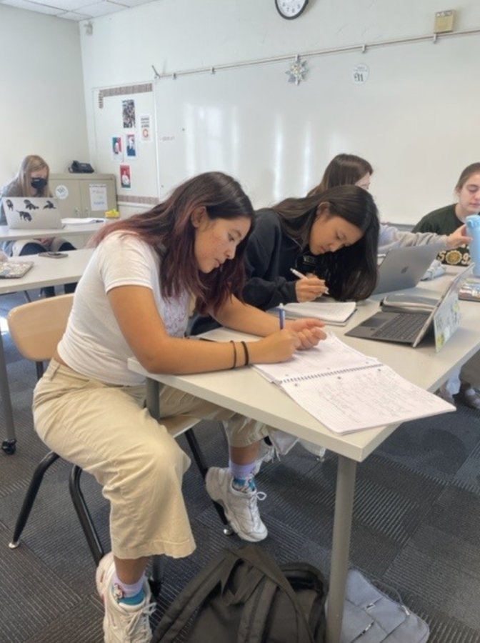 Athena N. ’23 and Natalie S. ’23 working together in the Math Center                                                                                                       