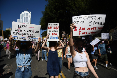 Participants in the Women’s March and Rally for Abortion Justice in Los Angeles on October 2, 2021