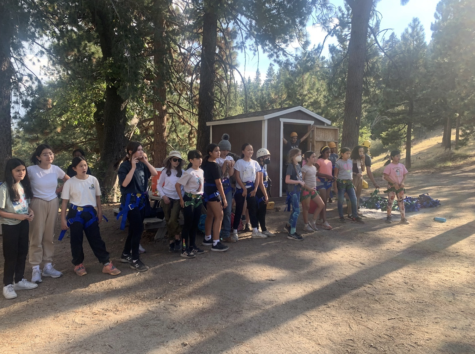 Groups three and four wait for the ropes course.