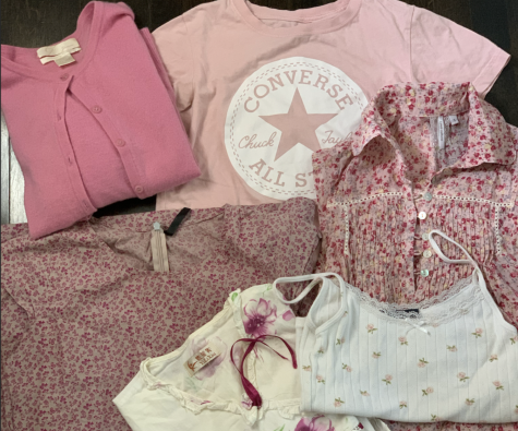A bundle of pink clothes that I have thrifted over time. You can do the same!
