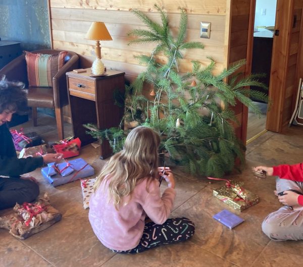 The Gansmiller-SJ family gathers around the homemade tree to celebrate on Christmas morning 

(PC: Viltis Januta)