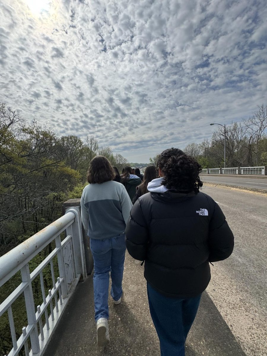 Students walk across the historic Edmund Pettus Bridge in Selma, Alabama, where civil rights marchers were attacked during their march for voting rights