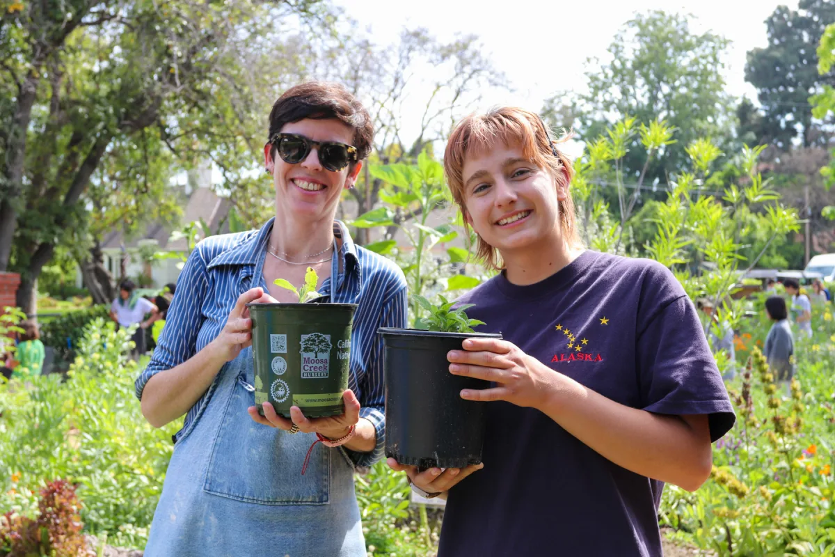 Pictured is Alex S. 24 with art teacher Roni Shneior. For her CAP, Alex started their own garden at Westridge. Alex, who took the Permaculture elective, said, I was in the inaugural year of the class that actually started the garden, which was also really awesome to do alongside making my own garden.
