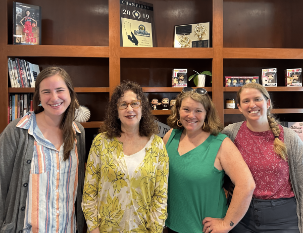 Administrative Assistant to the Upper School Ms. Kali Spicer, Dean of Student Support Ms. Bonnie Pais Martinez, Director of Upper School Dr. Melanie Arias, and Assistant Director of Upper School Ms. Kerri Epps in Dr. Arias’ office 