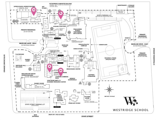 Top places to study highlighted on a map of Westridge.