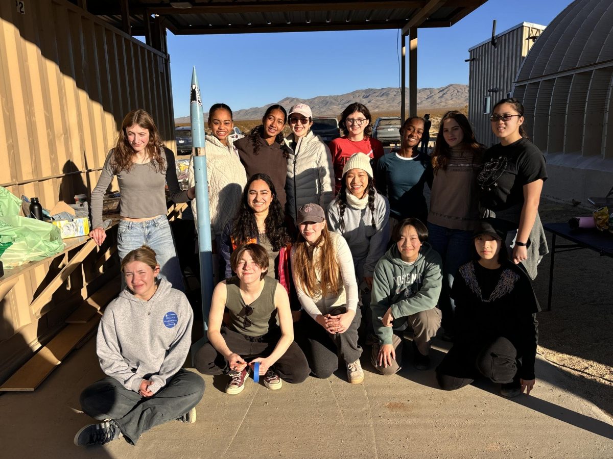 Westridge Rocketry poses with their rocket designed to look like a shark. 