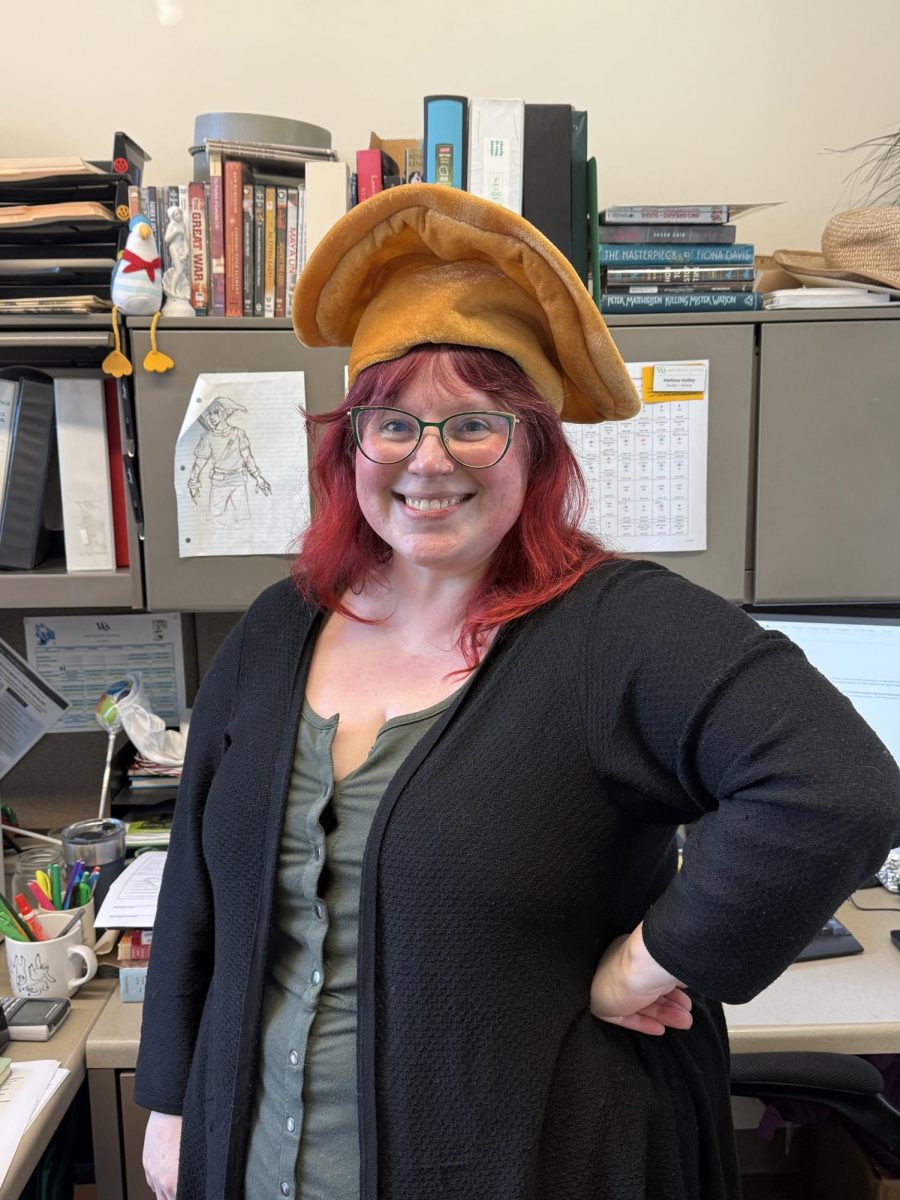 "For my students, I sent an email just saying that I was thinking of them, and that I hope they were safe and that school work is completely secondary to the health and safety of everyone,” said Ms. Kelley, wearing the history department's signature pizza hat, symbolizing History and Pizza (HAP).