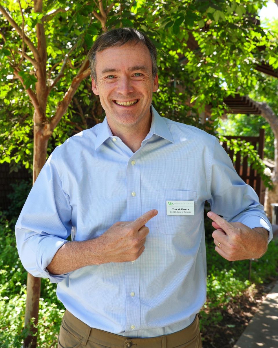 A picture of Mr. McKenna posted on Westridge’s Instagram, captioned: “Say hello to Tim McKenna, Head of School Andrea Kassar's husband (and dad of alumna Lucy McKenna '25!), who has officially been dubbed "First Husband of Westridge"—such a girls' school moment!”