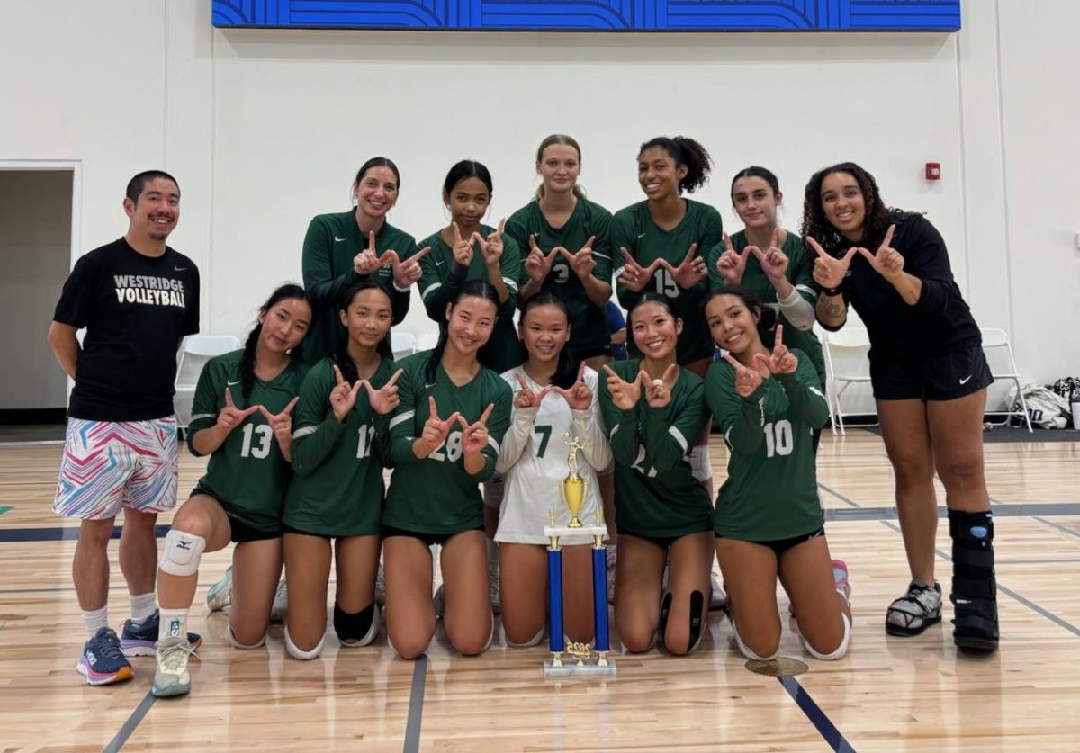 The Tigers pose with the iconic Westridge “W” hand sign after winning the Webb Tournament. 