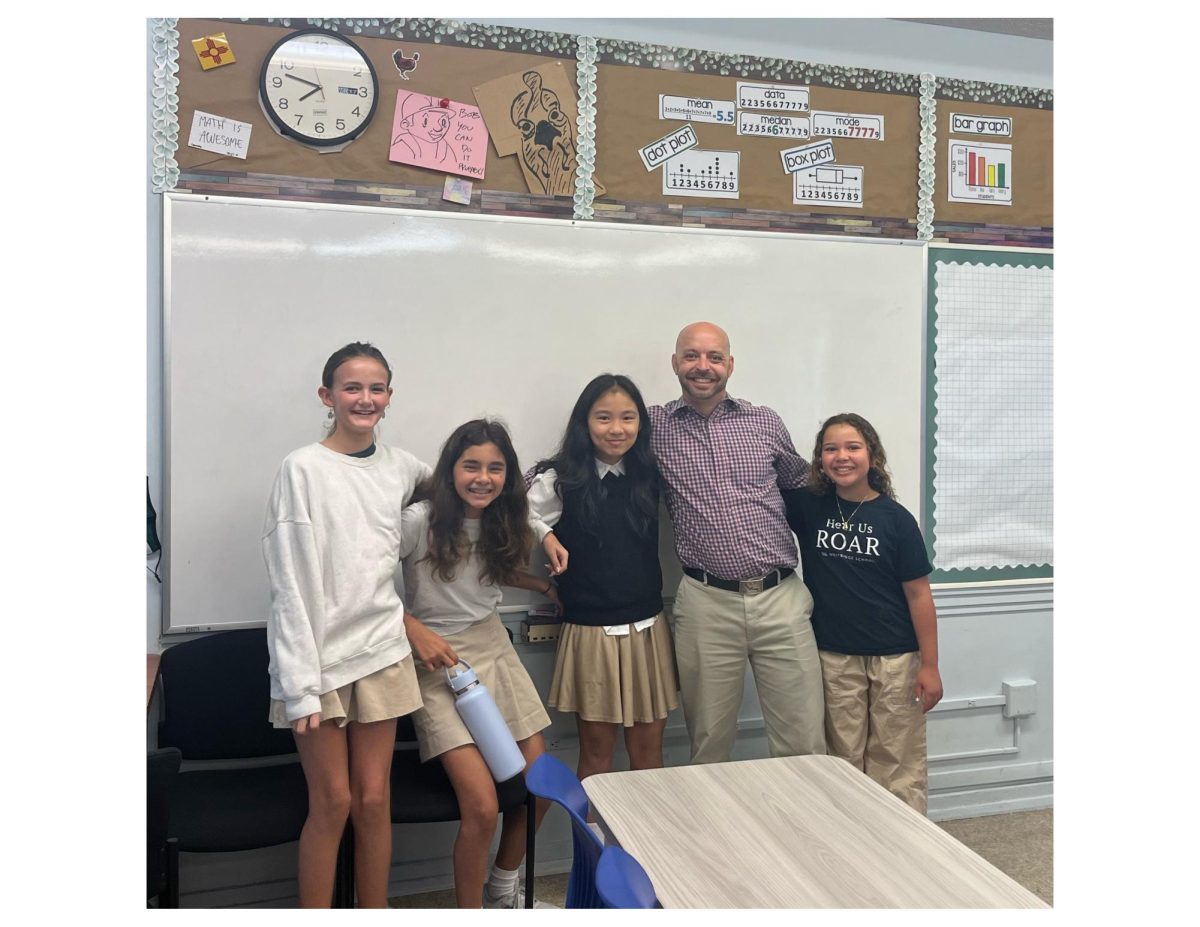 6th grade Math Teacher Mr. Teo Cutter and his 6th grade students, Lucy D. ’32, Olivia V. ’32, Josephine Z. ’32, and Koa S. ’32