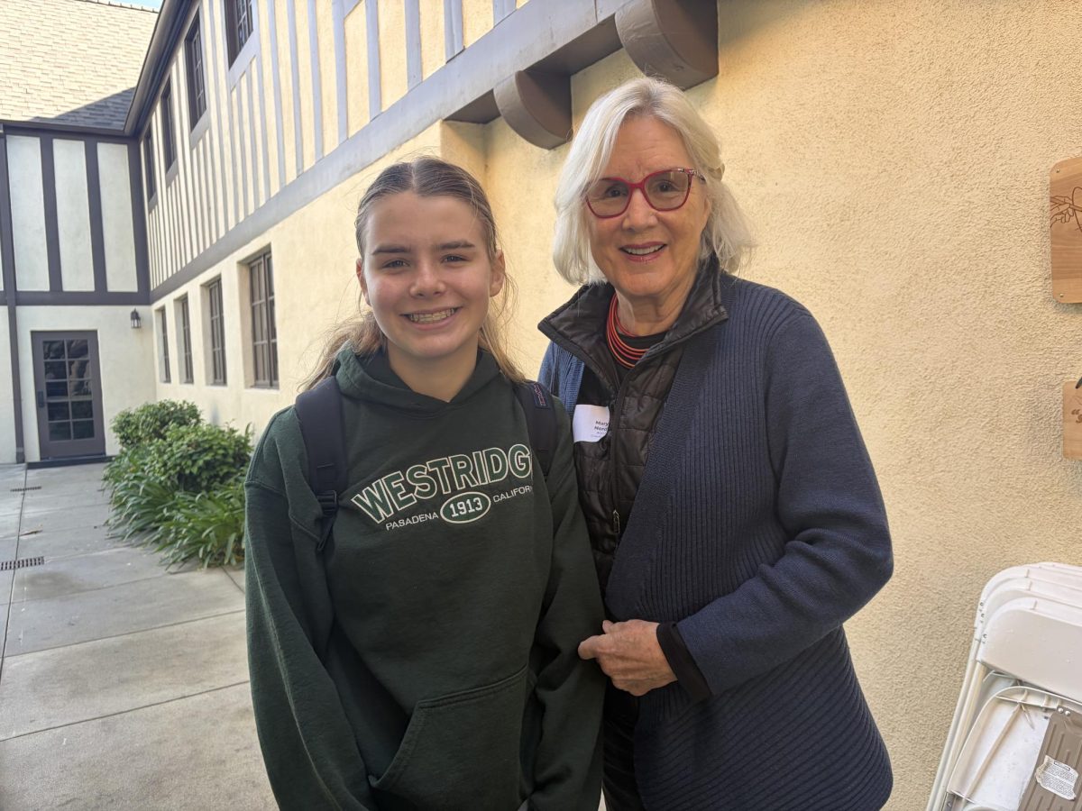 Anna Katzberg '29, and her Grandma Mary Nord outside of English class.
