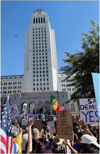 Outside of Los Angeles City Hall from the No Kings protest, October 18, 2025.