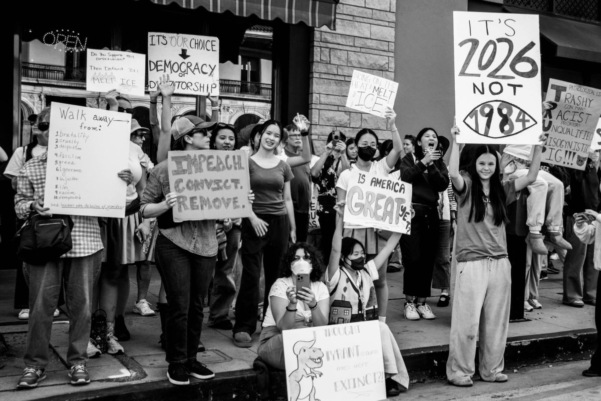 Amidst the sea of protestors gathered on Colorado Boulevard, a certain wave of khaki bottoms and bold signage stood out. 